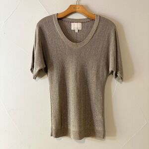 Banana Republic‎ Heritage Metallic Knit Short Sleeve Top Womens XS Gold Sparkle